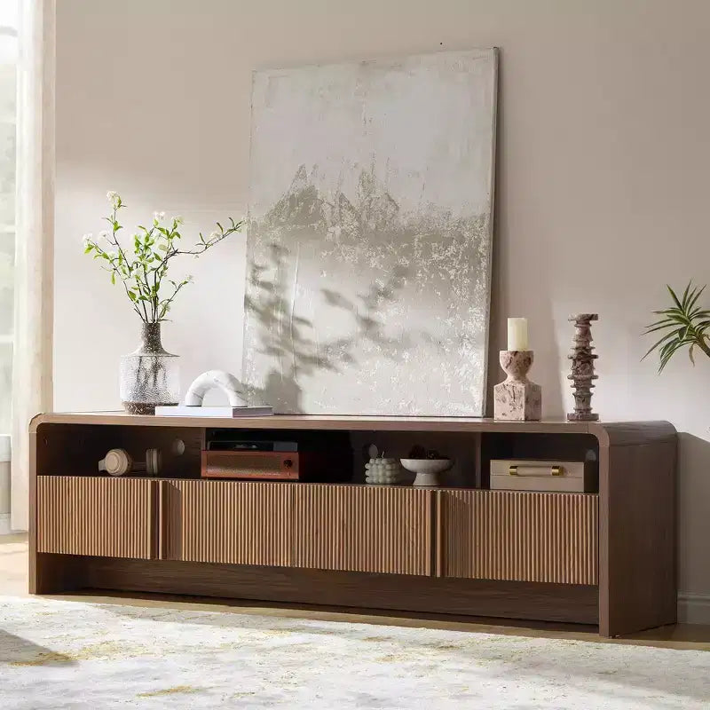 70 Modern TV Stand with Fluted Design & Storage Cabinets, for TVs up to 80, Wood Entertainment Center Media Console for Living Room