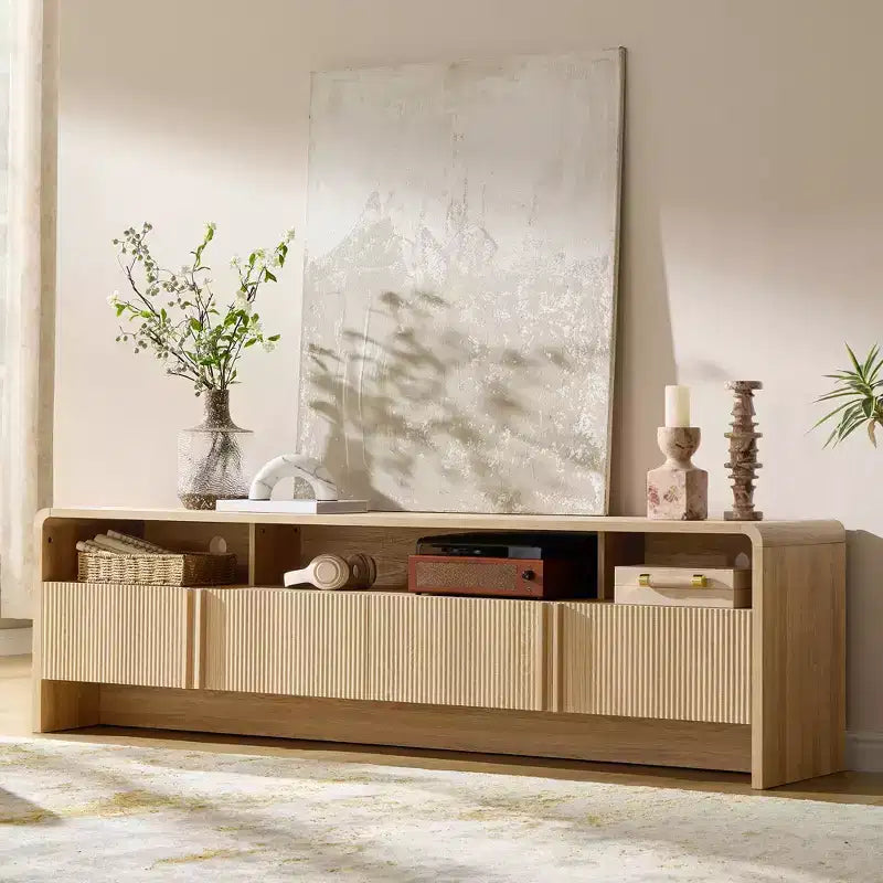 70 Modern TV Stand with Fluted Design & Storage Cabinets, for TVs up to 80, Wood Entertainment Center Media Console for Living Room