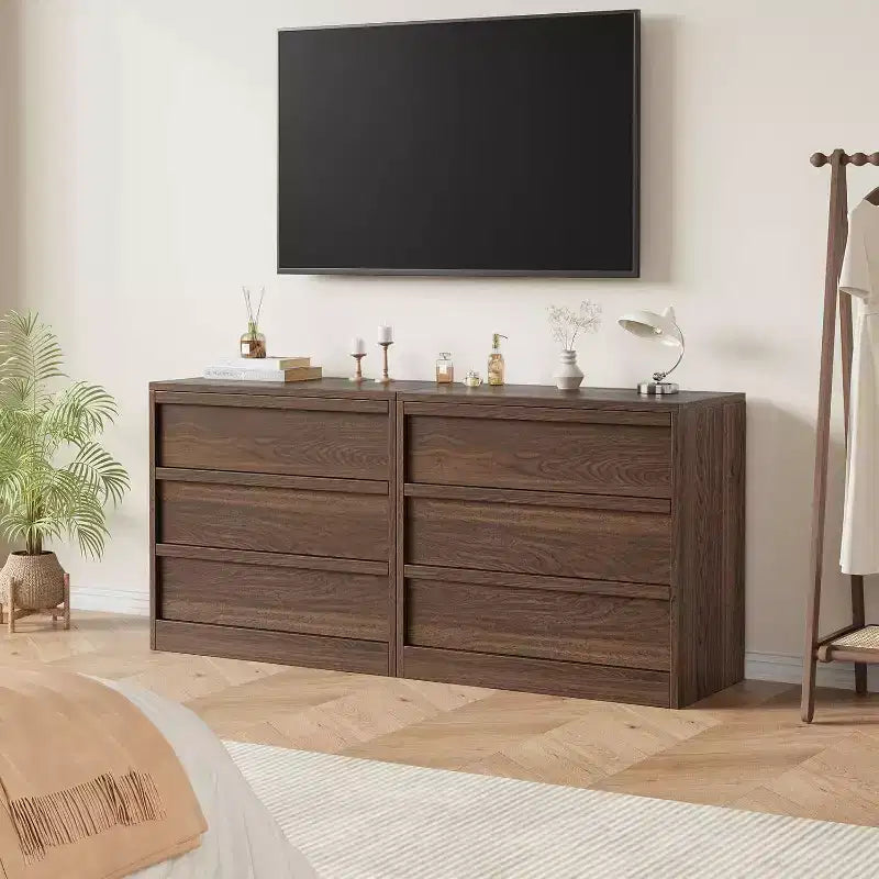 Modern Walnut 3-Drawer Dresser: Large Storage Chest, Space-Saving as a Nightstand, Entryway Table, or Nursery Organizer.