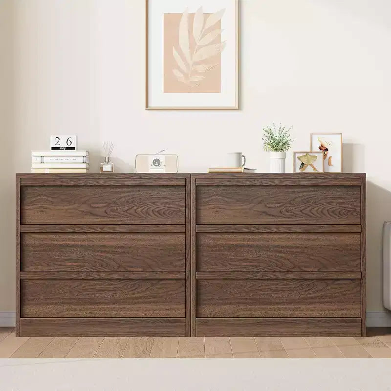 Modern Walnut 3-Drawer Dresser: Large Storage Chest, Space-Saving as a Nightstand, Entryway Table, or Nursery Organizer.