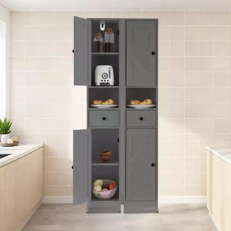 Meuble de rangement WC, Armoire de salle de bain haute avec tiroir et étagère ouverte, Meuble de rangement étroit de 170 cm pour salle de bain, Étagères réglables