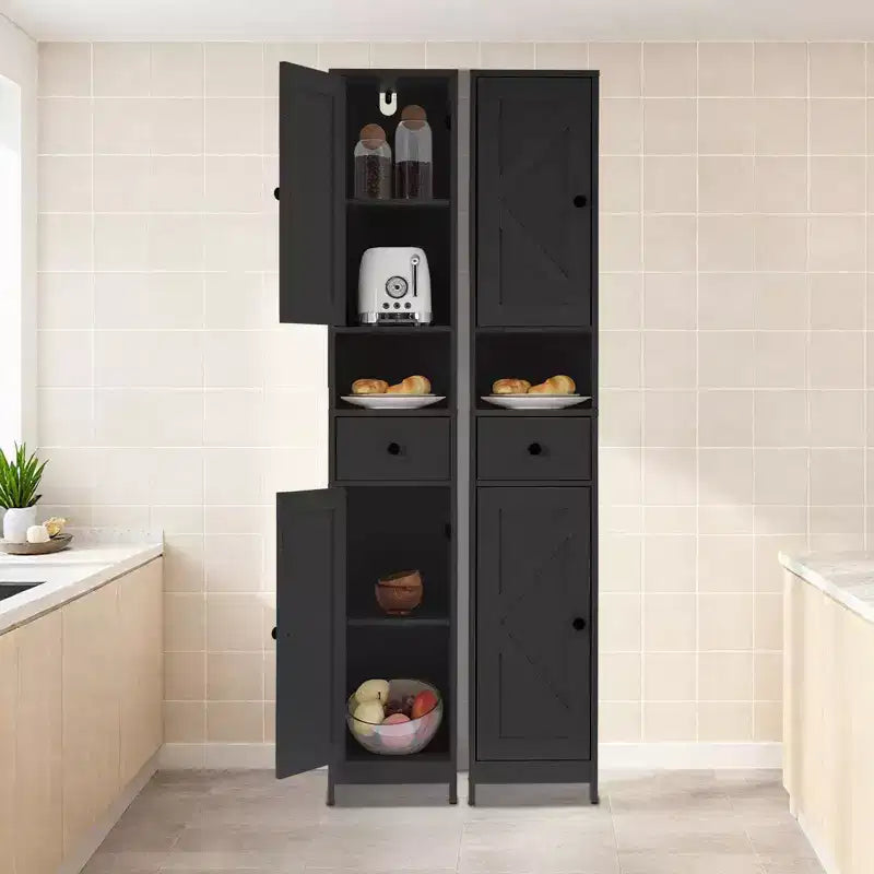 Meuble de rangement WC, Armoire de salle de bain haute avec tiroir et étagère ouverte, Meuble de rangement étroit de 170 cm pour salle de bain, Étagères réglables