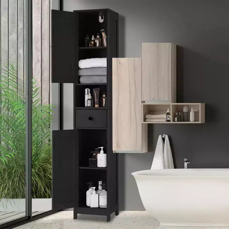 Over Toilet Storage Cabinet, Tall Bathroom Cabinet with Drawer & Open Shelf, 66.9 Inch Narrow Storage Cabinet for Bathroom, Adjustable Shelves