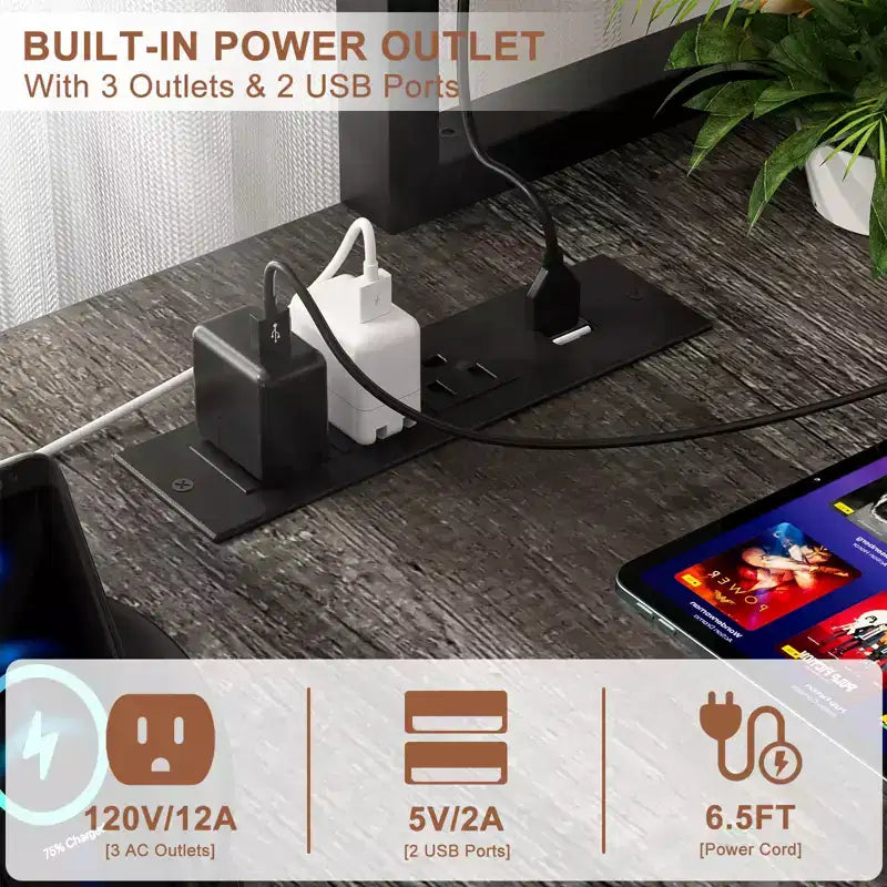 Bureau d'ordinateur en L avec écran et étagère, bureau de jeu avec station de charge