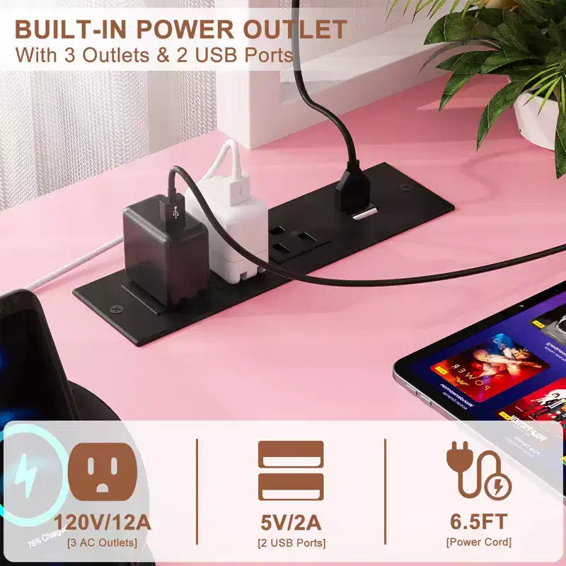 Bureau d'ordinateur en L avec écran et étagère, bureau de jeu avec station de charge