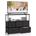 TUYOHW 5 Drawers Dresser with Wood Top & Open Shelf,Fabric Storage Tower with Metal Frame,Chest of Drawers for TV Stand,Bedroom,Entryway,Clothes