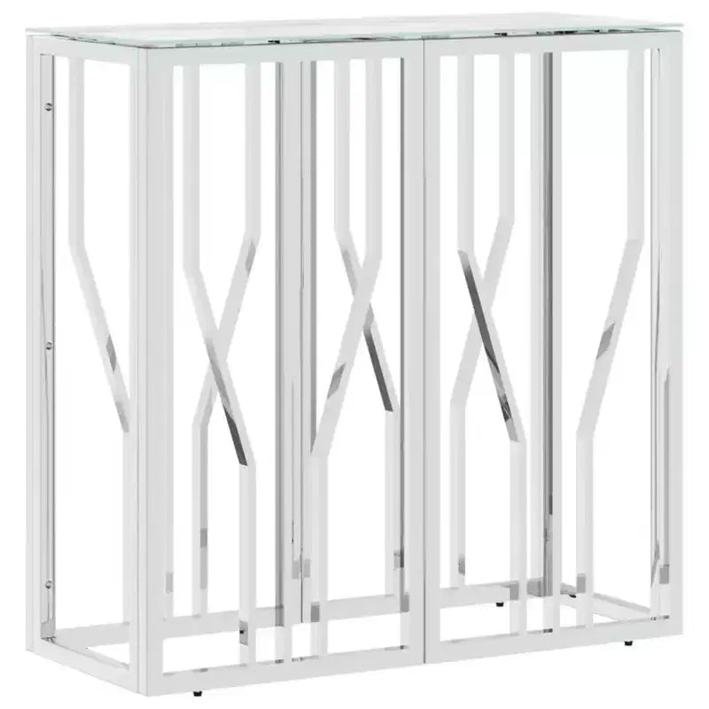 vidaXL Console Table Accent Side End Table for Living Room Stainless Steel - Silver Glass