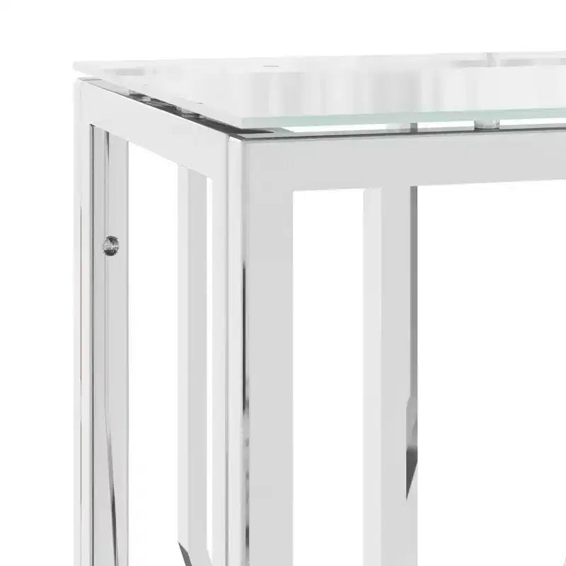 Console Table Accent Side End Table for Living Room Stainless Steel - Silver Glass