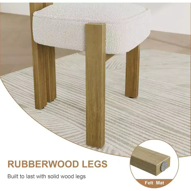 Lot de 2 chaises de salle à manger rembourrées, chaises modernes et confortables en tissu bouclé pelucheux avec dossier incurvé ergonomique, pour salon, cuisine et salle à manger
