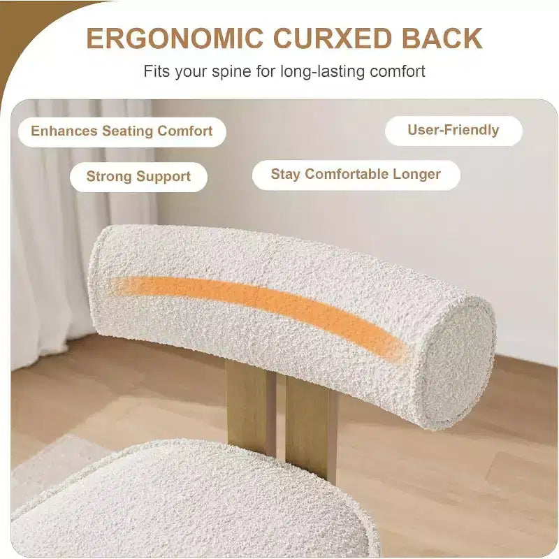 Lot de 2 chaises de salle à manger rembourrées, chaises modernes et confortables en tissu bouclé pelucheux avec dossier incurvé ergonomique, pour salon, cuisine et salle à manger