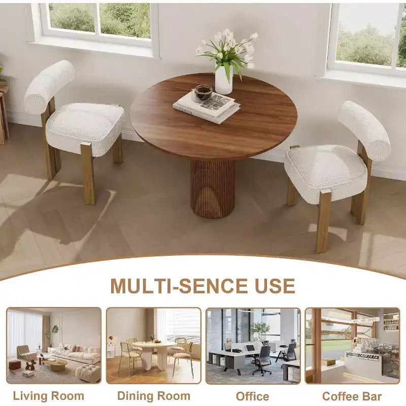 Lot de 2 chaises de salle à manger rembourrées, chaises modernes et confortables en tissu bouclé pelucheux avec dossier incurvé ergonomique, pour salon, cuisine et salle à manger