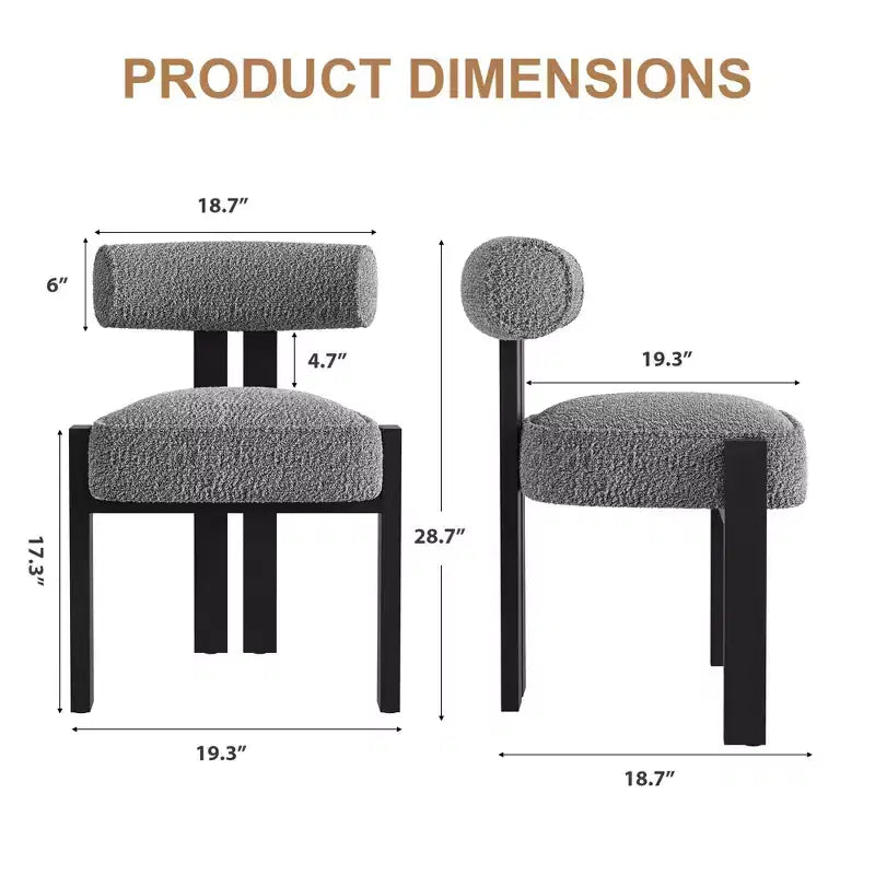 Lot de 2 chaises de salle à manger rembourrées, chaises modernes et confortables en tissu bouclé pelucheux avec dossier incurvé ergonomique, pour salon, cuisine et salle à manger
