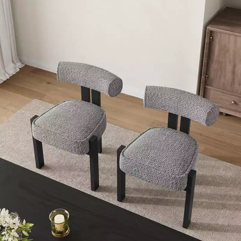 Upholstered Dining Chairs Set of 2, Modern and Comfortable Plush Boucle Chairs with Ergonomic Curved Back, for Living Room, Kitchen and Dining Room