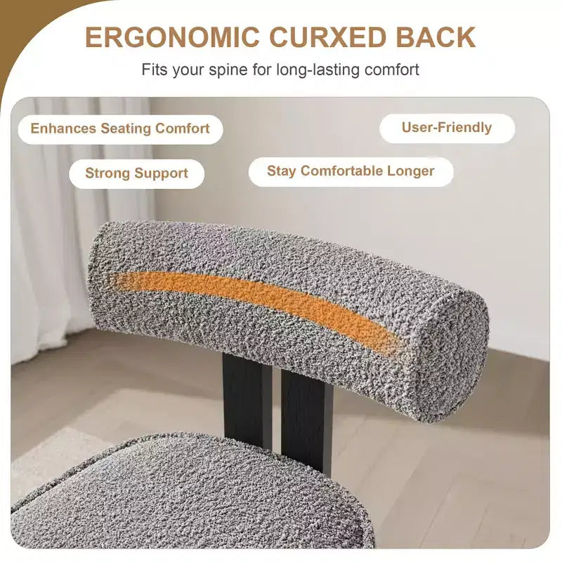 Upholstered Dining Chairs Set of 2, Modern and Comfortable Plush Boucle Chairs with Ergonomic Curved Back, for Living Room, Kitchen and Dining Room