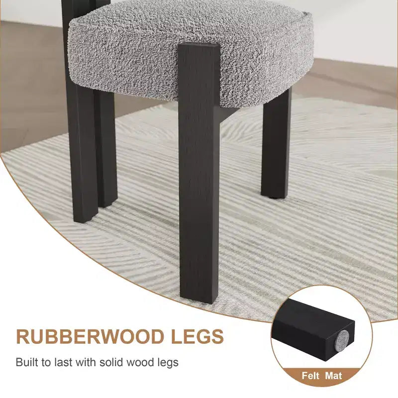Lot de 2 chaises de salle à manger rembourrées, chaises modernes et confortables en tissu bouclé pelucheux avec dossier incurvé ergonomique, pour salon, cuisine et salle à manger