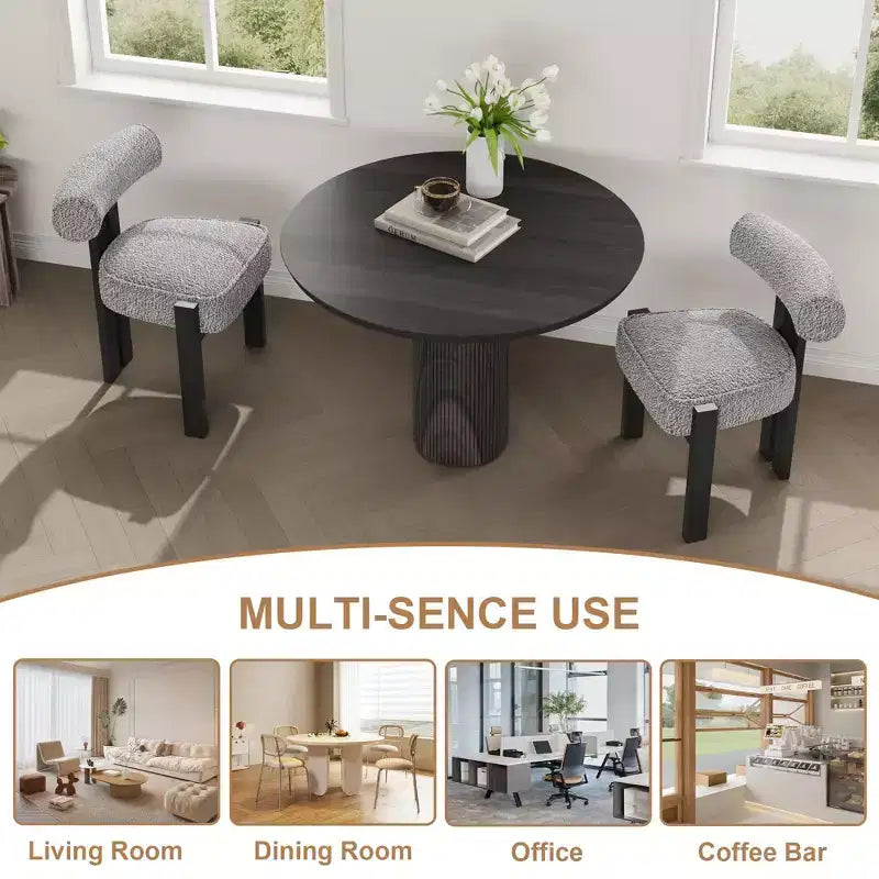 Lot de 2 chaises de salle à manger rembourrées, chaises modernes et confortables en tissu bouclé pelucheux avec dossier incurvé ergonomique, pour salon, cuisine et salle à manger