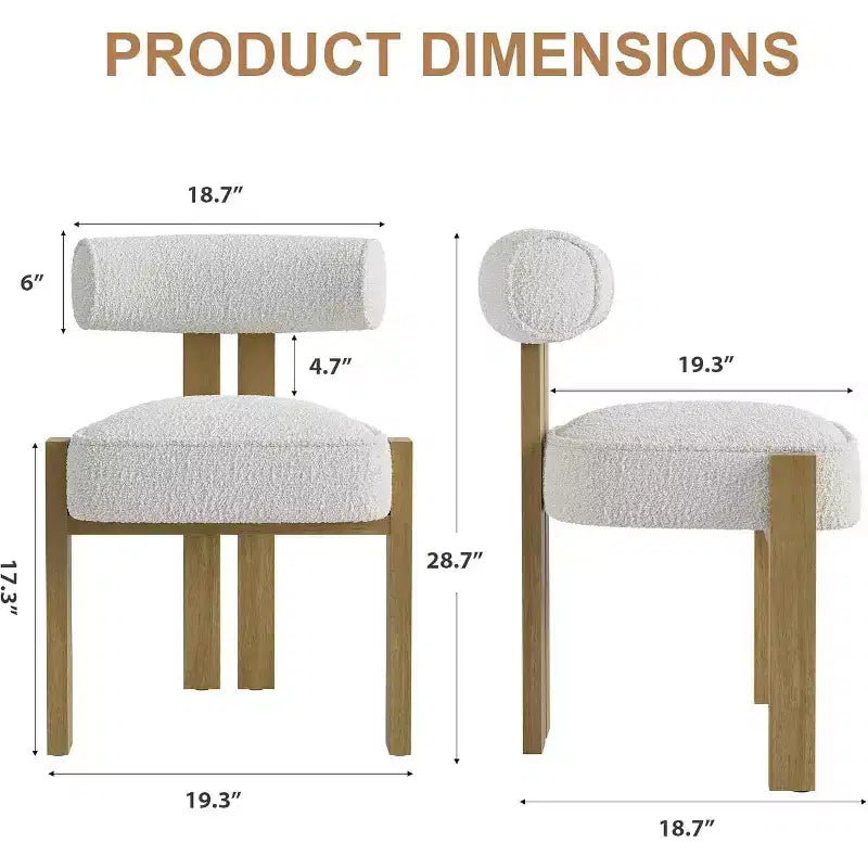 Lot de 2 chaises de salle à manger rembourrées, chaises modernes et confortables en tissu bouclé pelucheux avec dossier incurvé ergonomique, pour salon, cuisine et salle à manger