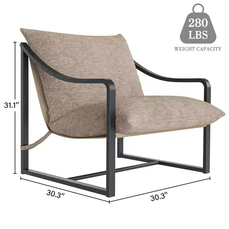 Fauteuil d'appoint Sling, Fauteuil moderne confortable avec coussin moelleux, Cadre en métal, Chaise longue confortable pour salon, chambre, patio