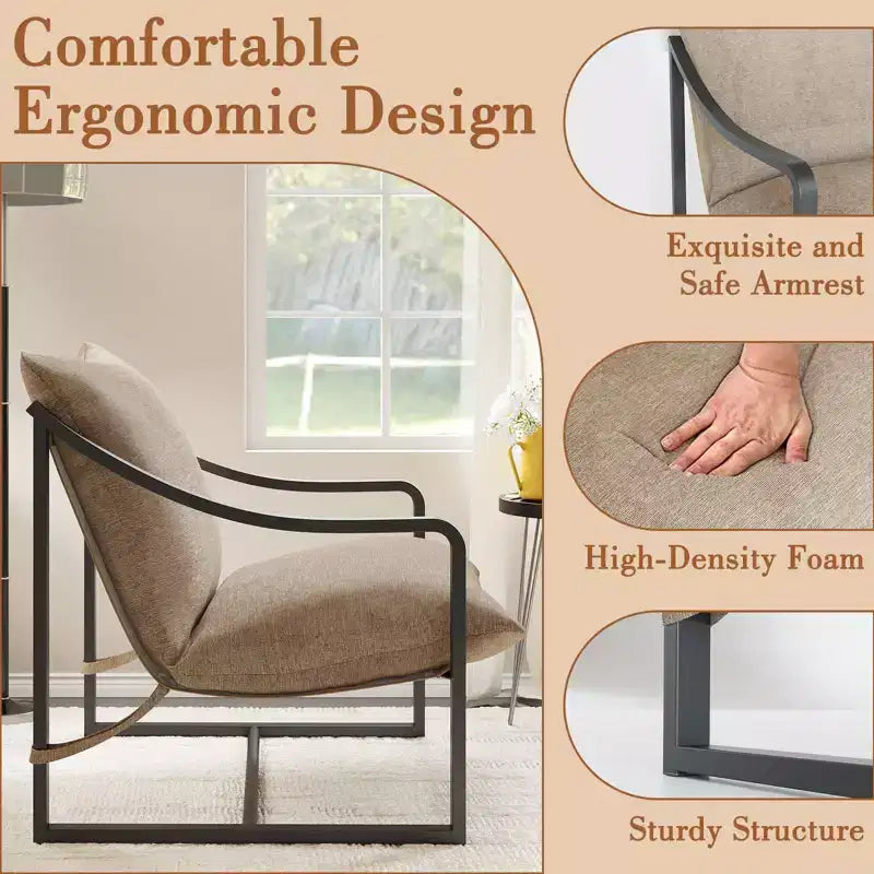Fauteuil d'appoint Sling, Fauteuil moderne confortable avec coussin moelleux, Cadre en métal, Chaise longue confortable pour salon, chambre, patio