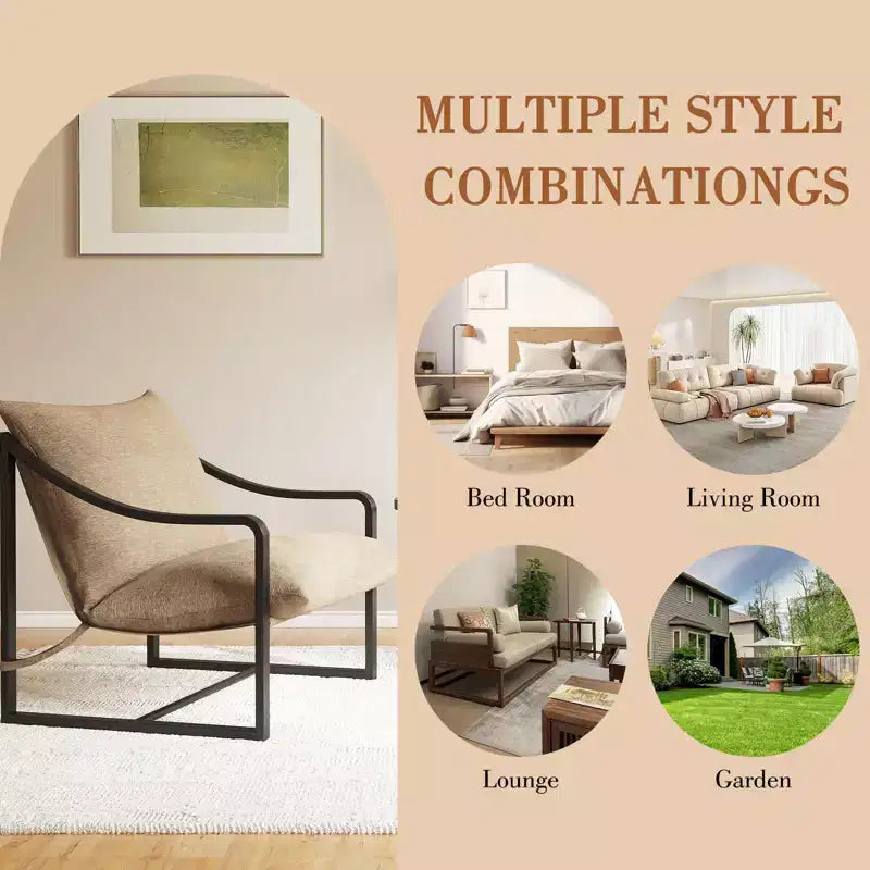 Fauteuil d'appoint Sling, Fauteuil moderne confortable avec coussin moelleux, Cadre en métal, Chaise longue confortable pour salon, chambre, patio
