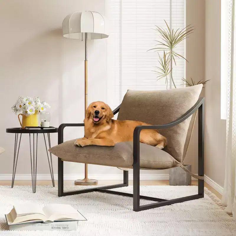 Fauteuil d'appoint Sling, Fauteuil moderne confortable avec coussin moelleux, Cadre en métal, Chaise longue confortable pour salon, chambre, patio