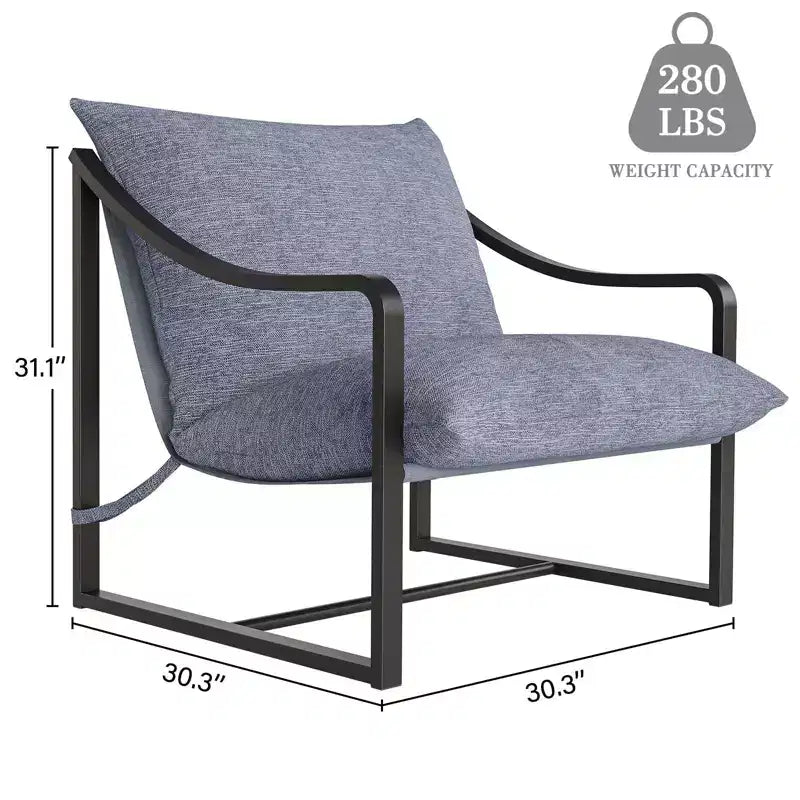 Sling Accent Chair, Modern Comfy Armchair with Soft Cushion, Metal Frame, Comfortable Lounge Chair for Living Room, Bedroom, Patio