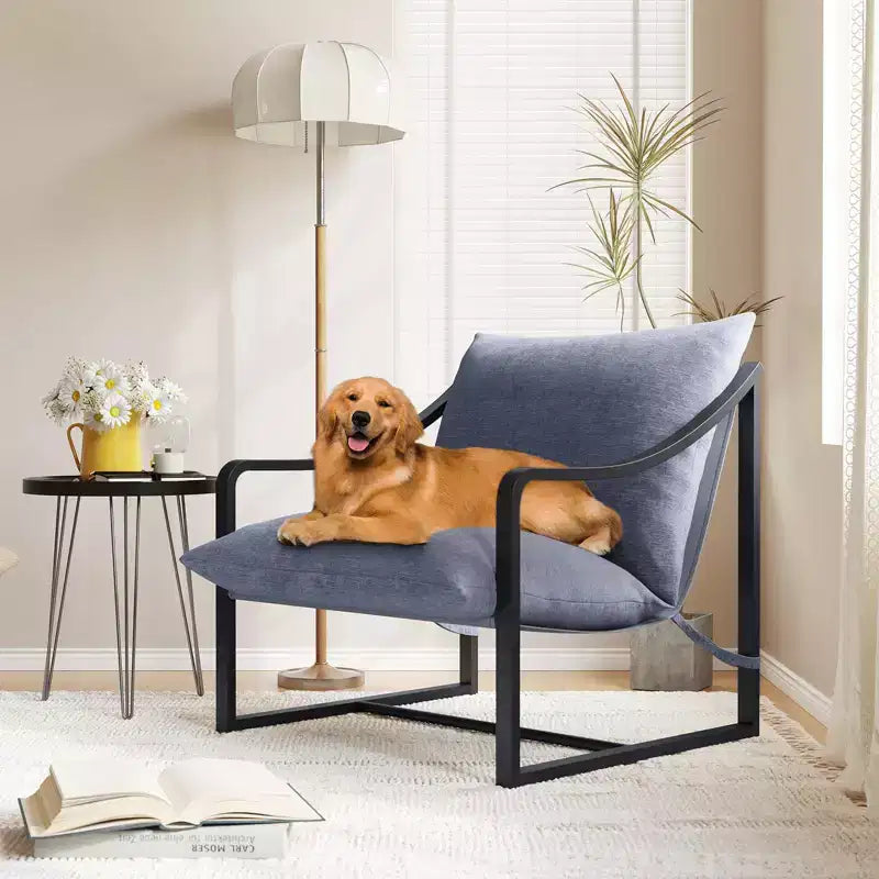 Fauteuil d'appoint Sling, Fauteuil moderne confortable avec coussin moelleux, Cadre en métal, Chaise longue confortable pour salon, chambre, patio