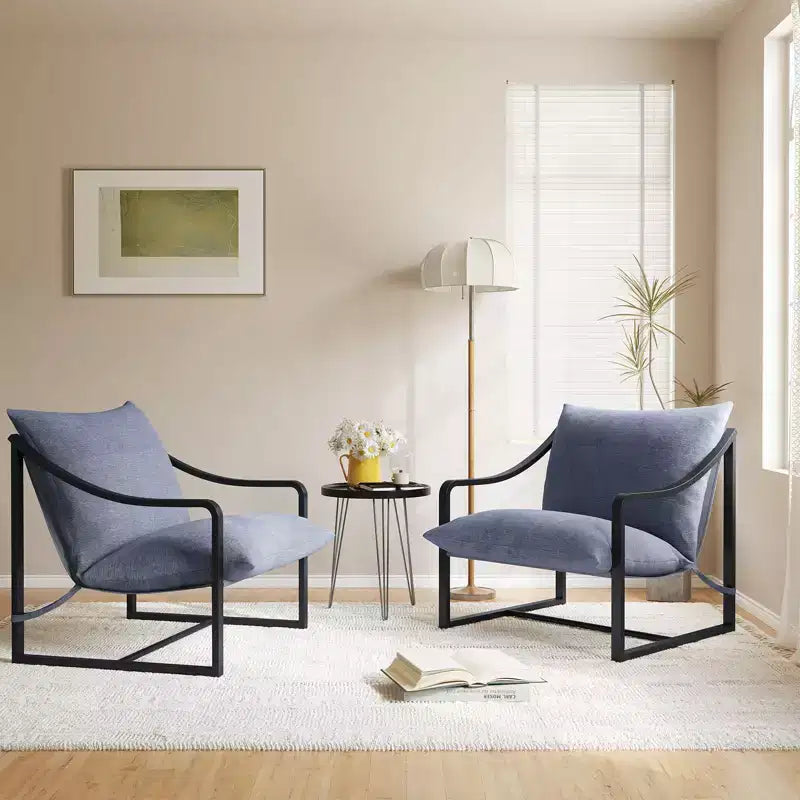 Fauteuil d'appoint Sling, Fauteuil moderne confortable avec coussin moelleux, Cadre en métal, Chaise longue confortable pour salon, chambre, patio