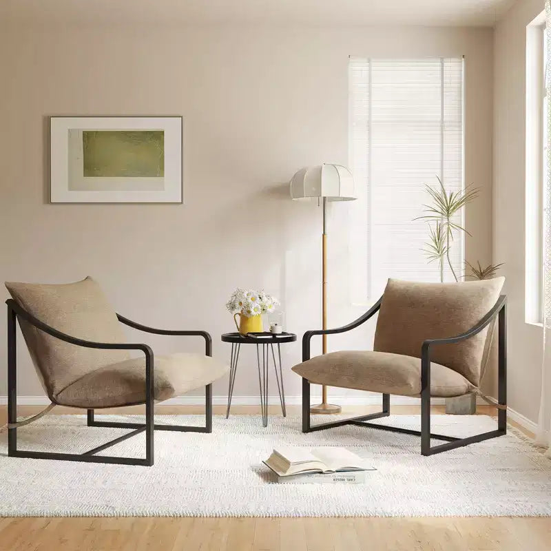 Sling Accent Chair, Modern Comfy Armchair with Soft Cushion, Metal Frame, Comfortable Lounge Chair for Living Room, Bedroom, Patio