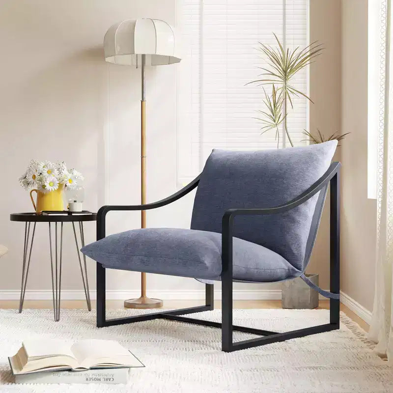 Sling Accent Chair, Modern Comfy Armchair with Soft Cushion, Metal Frame, Comfortable Lounge Chair for Living Room, Bedroom, Patio