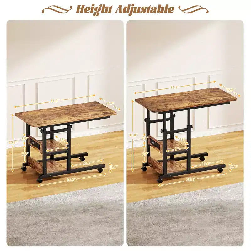 Height Adjustable C Table with USB Port and Wheels