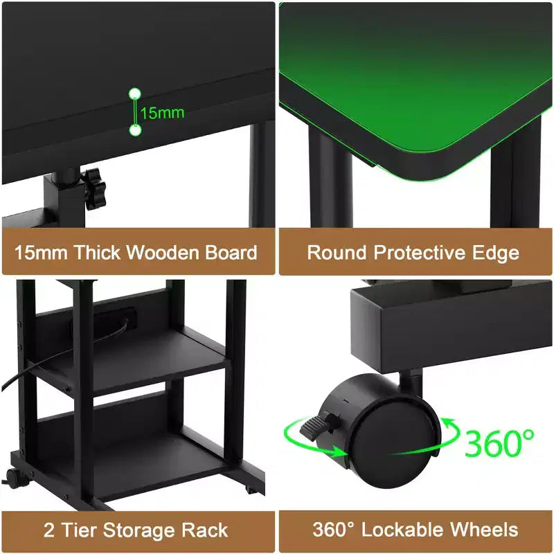 Height Adjustable C Table with USB Port and Wheels