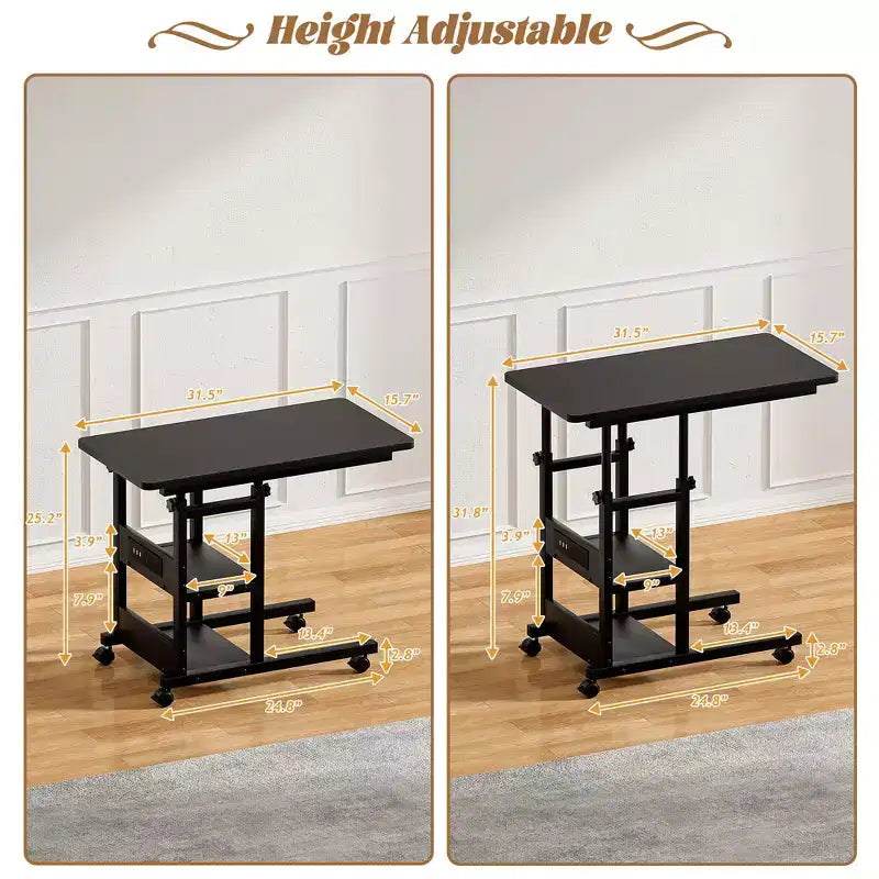 Height Adjustable C Table with USB Port and Wheels