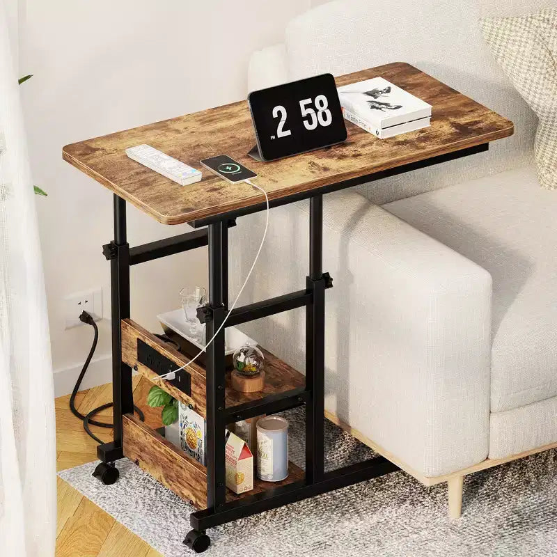 Height Adjustable C Table with USB Port and Wheels