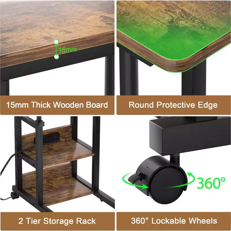 Height Adjustable C Table with USB Port and Wheels