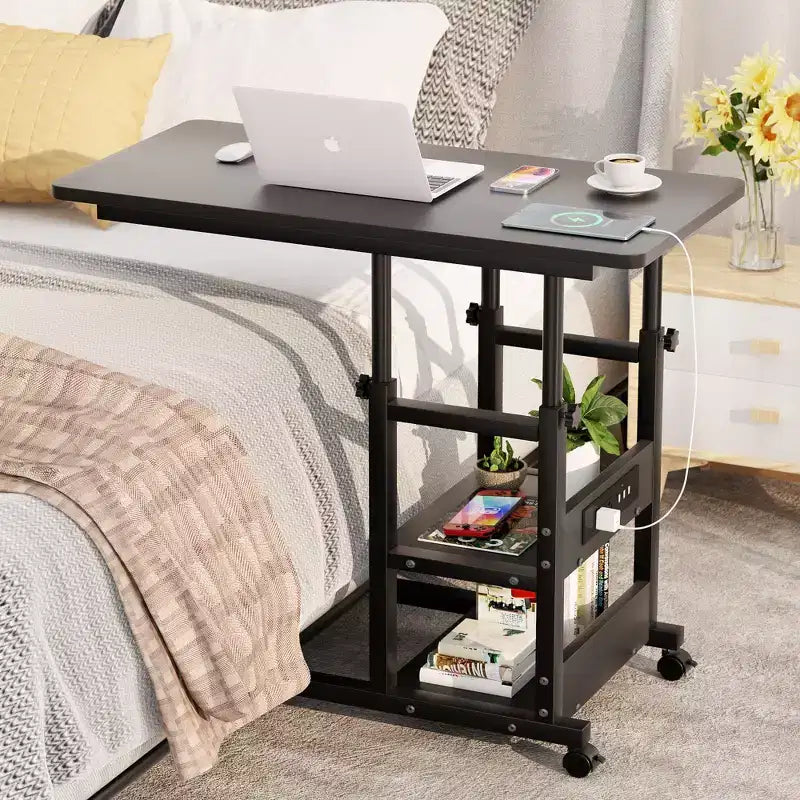 Besiost Height Adjustable C Table with USB Port and Wheels