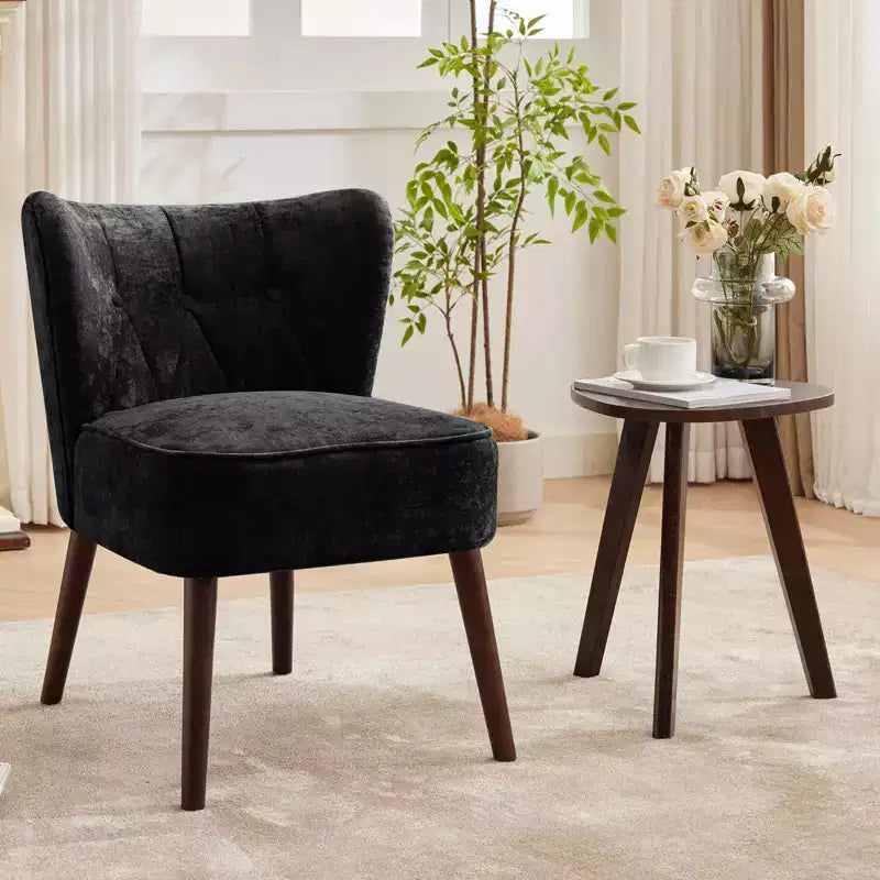 Modern Accent Chair, Upholstered Armless Lounge Chair with Tufted Fabric, Comfortable Reading and Makeup Vanity Side Chair for Living Room and Bedroom