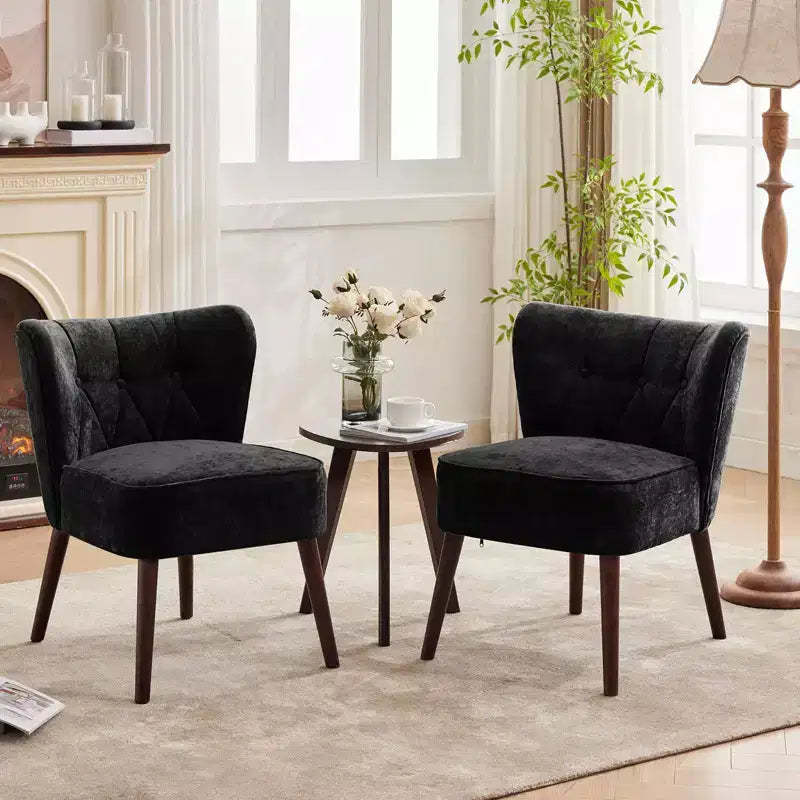 Modern Accent Chair, Upholstered Armless Lounge Chair with Tufted Fabric, Comfortable Reading and Makeup Vanity Side Chair for Living Room and Bedroom