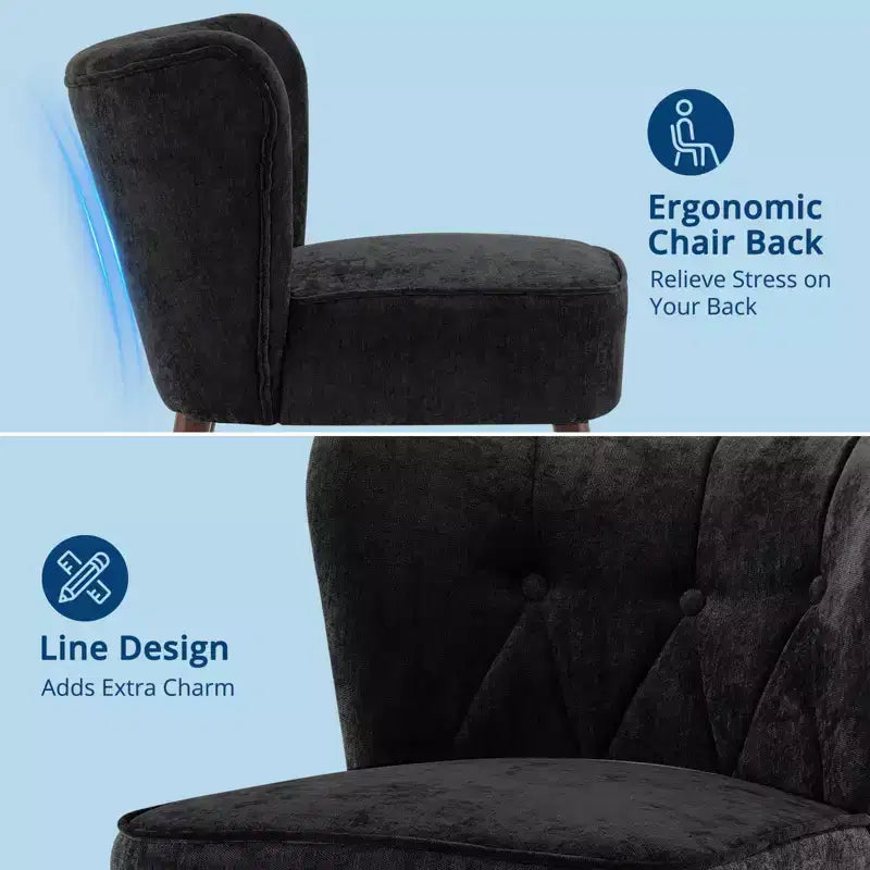Modern Accent Chair, Upholstered Armless Lounge Chair with Tufted Fabric, Comfortable Reading and Makeup Vanity Side Chair for Living Room and Bedroom