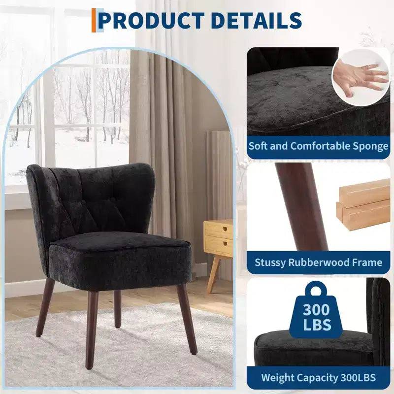 Modern Accent Chair, Upholstered Armless Lounge Chair with Tufted Fabric, Comfortable Reading and Makeup Vanity Side Chair for Living Room and Bedroom