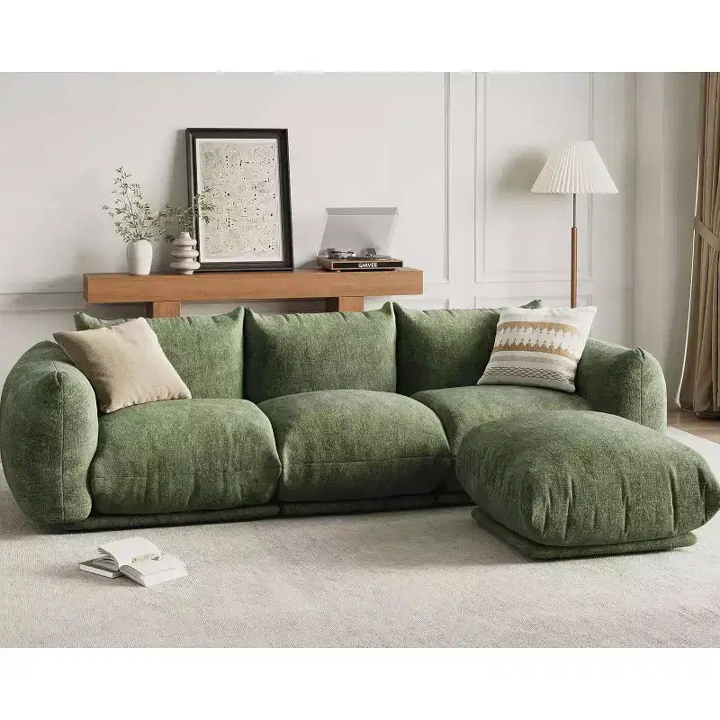 L-Shaped Chenille Sectional Sofa  Deep Modular Cloud Couch with High-Resilience Sponge, Green