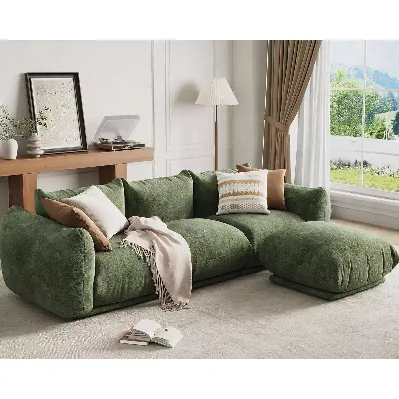 Canapé d'angle en chenille en forme de L Canapé modulaire profond Cloud avec éponge haute résilience, Vert