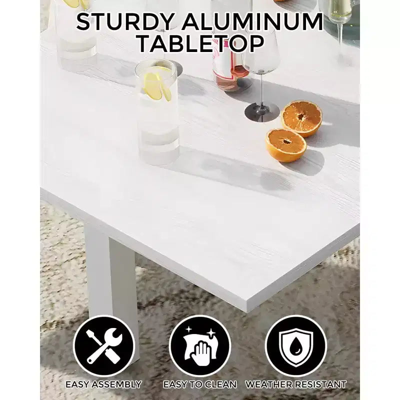 Table à manger d'extérieur extensible de 80 à 160 cm, Table de patio en aluminium avec plateau imitation bois, Table pliante peu encombrante pour jardin, cour, balcon