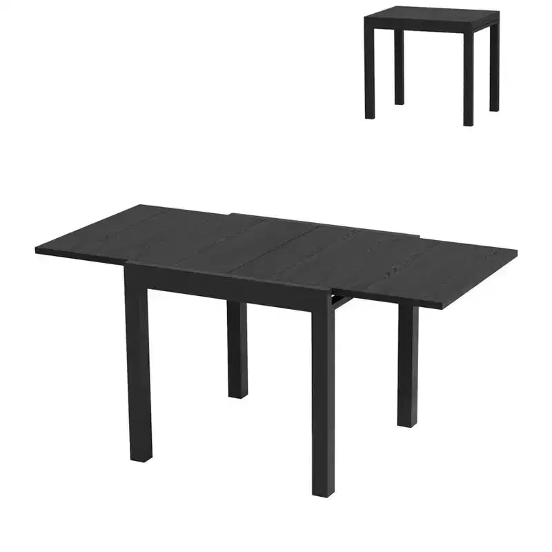 Table à manger d'extérieur extensible de 80 à 160 cm, Table de patio en aluminium avec plateau imitation bois, Table pliante peu encombrante pour jardin, cour, balcon