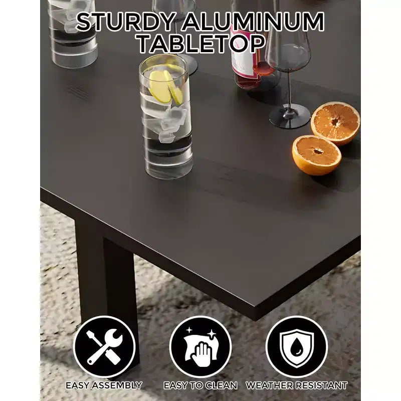 Expandable Outdoor Dining Table 31.5-63, Aluminum Patio Table with Wood Grain Top, Space-Saving Collapsible Table for Garden Yard Balcony