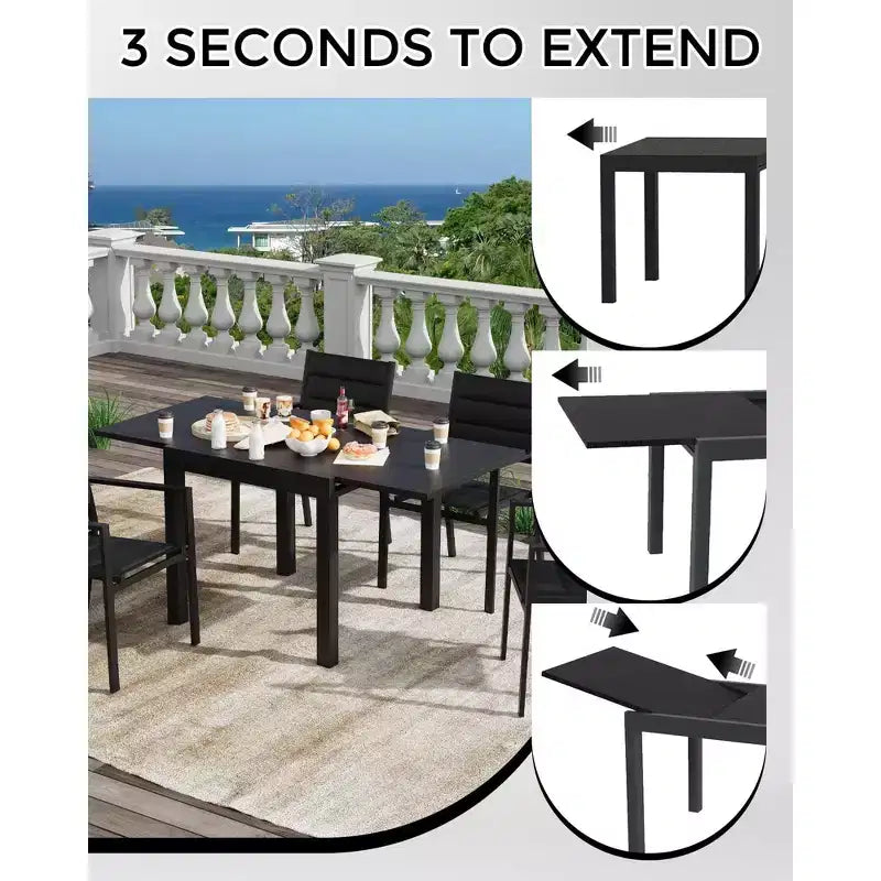Expandable Outdoor Dining Table 31.5-63, Aluminum Patio Table with Wood Grain Top, Space-Saving Collapsible Table for Garden Yard Balcony
