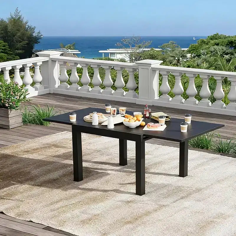 COZONY Expandable Outdoor Dining Table 31.5-63, Aluminum Patio Table with Wood Grain Top, Space-Saving Collapsible Table for Garden Yard Balcony