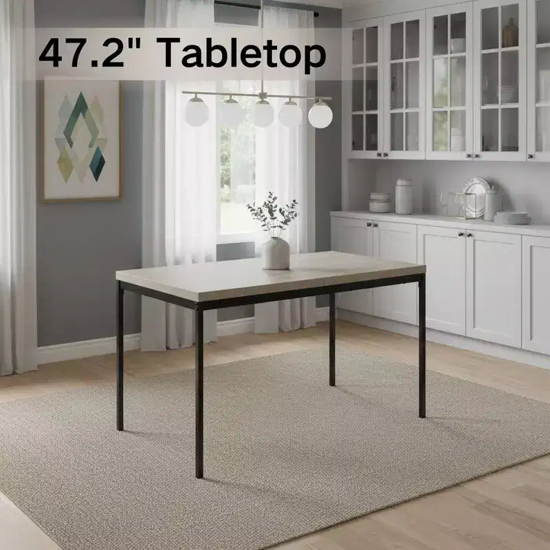 FurnitureR Dining Table with Marble-Look MDF Top & Sturdy Metal Legs, Rectangular Kitchen Table for Dining Room, Apartment, Home Office, Grey