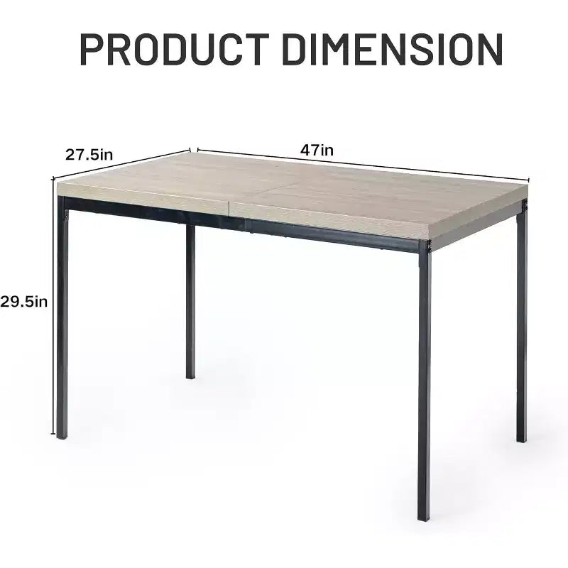 Dining Table with Marble-Look MDF Top & Sturdy Metal Legs, Rectangular Kitchen Table for Dining Room, Apartment, Home Office, Grey