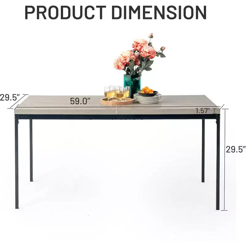 Dining Table with Marble-Look MDF Top & Sturdy Metal Legs, Rectangular Kitchen Table for Dining Room, Apartment, Home Office, Grey